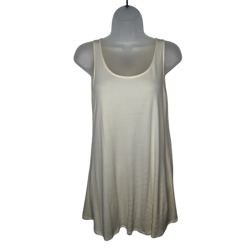 Eileen Fisher Stretch 100% Silk Jersey Tank Top Long Tunic Scoop Neck S Cream